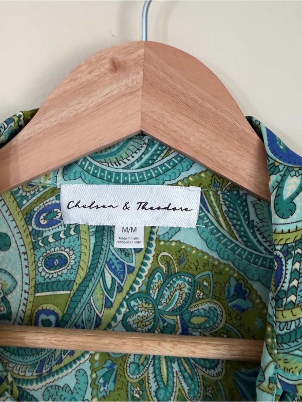 Chelsea & Theodore Green Paisley Tie-Front Blouse - Picture 2 of 14